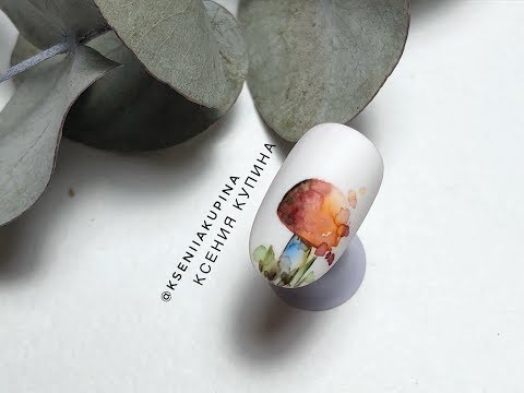 Видео: Грибочек акварелью на ногтях