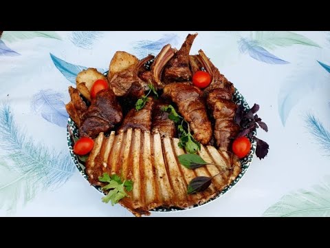 Видео: Барбекю из бараньих рёбрышек и сердца # Barbecue with lamb ribs and heart