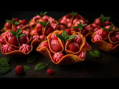 Видео: Вафельные корзинки с малиной — настоящее летнее наслаждение! 🍓☀️🍰