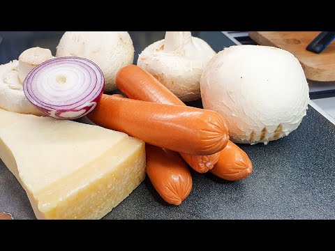 Видео: Такого с сосисками у вас еще не было. Фаршированные шампиньоны с сыром и копчением.