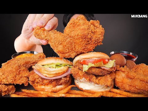 Видео: жареный цыпленок и бургер FRIED CHICKEN 🍗 BURGERS 🍔 CHEESE BALLS EATING ASMR MUKBANG