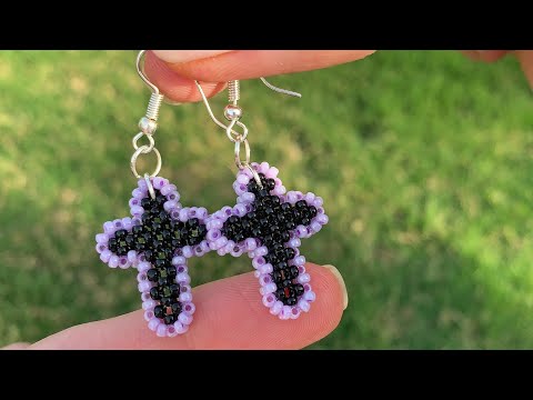 Видео: Как сплести крест из бисера. Сережки крестики