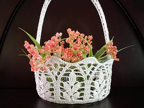 Видео: Цветочная корзинка связанная крючком