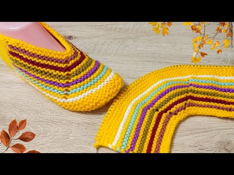 Видео: Осенние следки 🍁 спицами из остатков пряжи 🧶 без шва на ПОДОШВЕ 😊