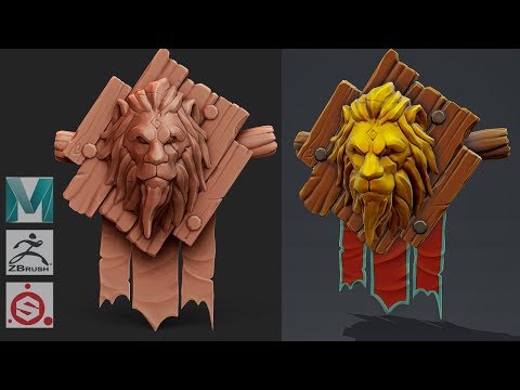 Видео: Zbrush 2019, Maya 2019, Substance Painter - Стилизованная модель декора стен
