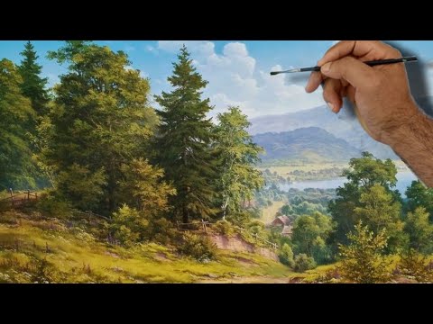 Видео: С переводом - Учимся рисовать горы и деревья в пейзажах - акрил