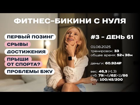 Видео: ФИТНЕС-БИКИНИ С НУЛЯ #3. День 61. Первый позинг, достижения, срывы, прыщи от спорта