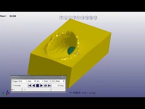 Видео: Моделирование процесса попадания шарика в воду с использованием метода ALE. Видео неполное