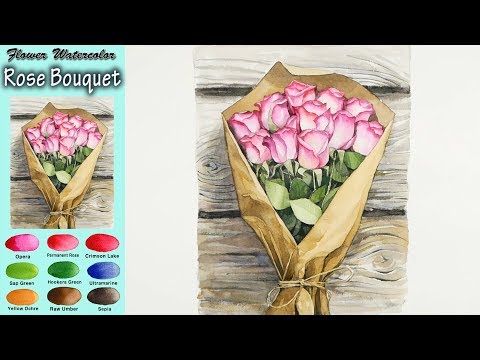 Видео: С Днем рожденья тебя : Розовый букет - Рисование Цветочная акварель(wet-in-wet, Arches) NAMIL ART