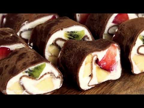 Видео: Шоколадные БЛИННЫЕ РОЛЛЫ с кремом и фруктами!🍓 PANCAKE ROLLS with cream and fruit