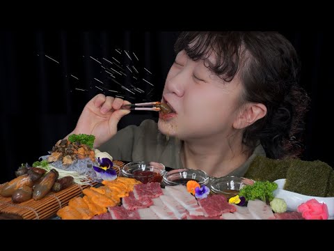 Видео: Сырый тунь и сырый морской сквирт и сырая говядина / Mukbang eating show