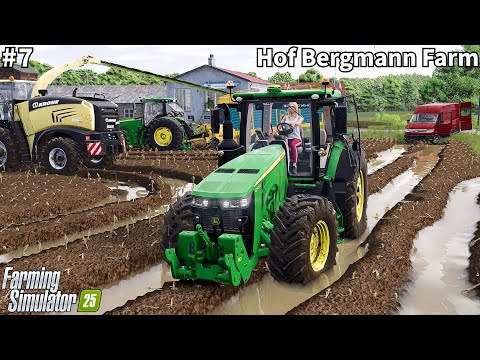 Видео: День сбора кукурузного силоса с тракторами John Deere 7R│Hof Bergmann│FS 25│Timelapse#7