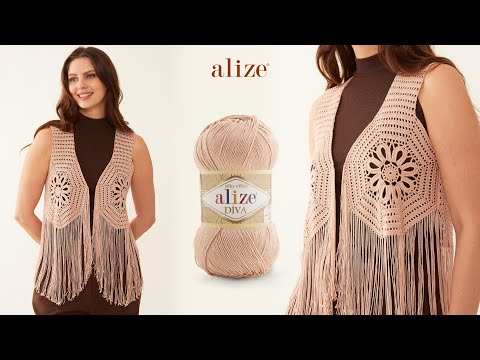 Видео: Жилет с мотивом Alize Diva
