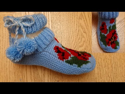 Видео: Тапочки-следки на двух спицах + тунисское вязание без швов // patik modelleri