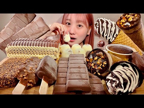 Видео: ASMR Хрустящее шоколадное мороженое【русские субтитры】【Mukbang/ Eating Sounds】