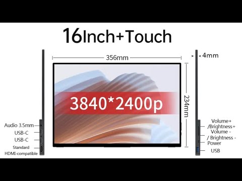 Видео: VCHANCE 16-дюймовый 4K сенсорный портативный монитор AU16T 550 нит 1500 контраст