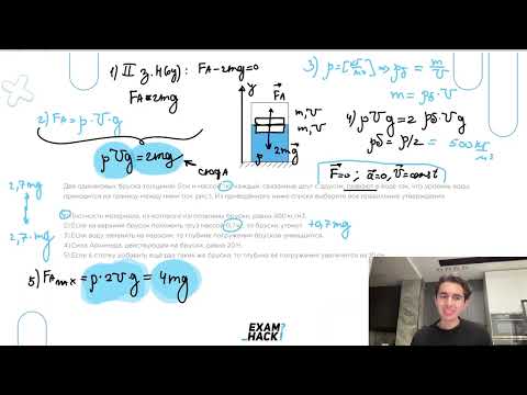 Видео: Два одинаковых бруска толщиной 5 см и массой 1 кг каждый, связанные друг с другом, плавают - №23178