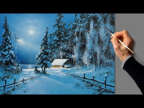 Видео: 👍 Зимняя тишина - пейзаж. Живопись акрилом. Рисование. Искусство. Картина. Творчество. Хобби.