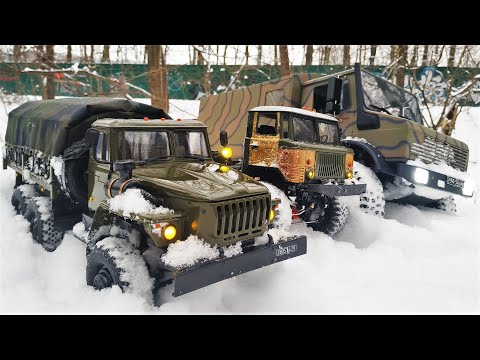 Видео: Грузовики на Радиоуправлении...Зимний Выезд на Моделях Урал 4320,Газ-66,Unimog 435
