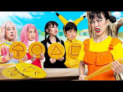 Видео: Baby Doll и друзья: Станьте Wednesday, Enid, Mommy Long Legs & Pikachu в Игре в кальмара!