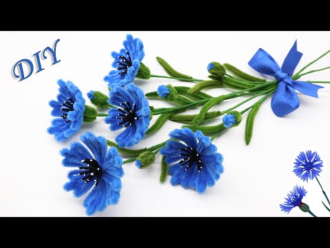 Видео: Цветы ВАСИЛЬКИ из синельной проволоки 🔵 How to make Pipe Cleaners Flowers