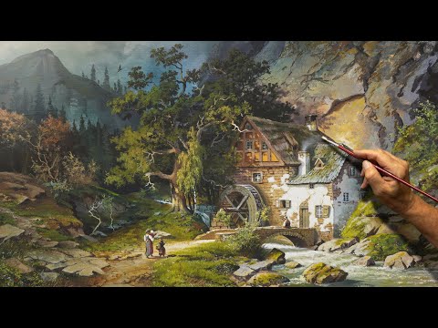 Видео: "Старая мельница" Картина акрилом. Художник - Виктор Юшкевич. #156