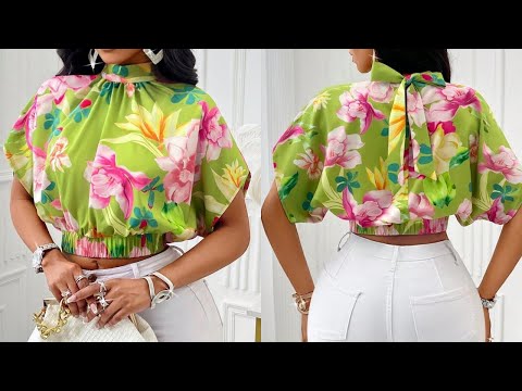 Видео: Как раскроить и сшить укороченный топ с плиссированным вырезом, эластичным поясом и воротником-ба...