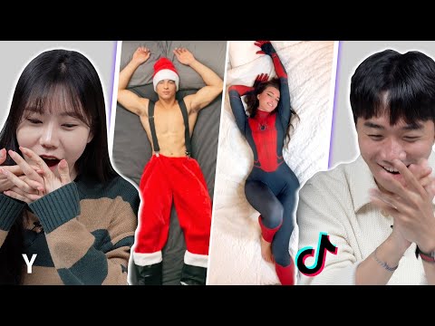 Видео: Корейский парень и девушка впервые реагируют на челлендж TikTok «Bed Transition» | Y