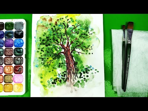 Видео: Урок акварель - как нарисовать Дерево красками Акварель