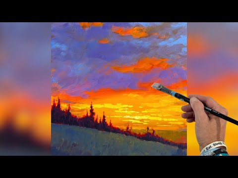 Видео: Как нарисовать яркий закат акриловыми красками