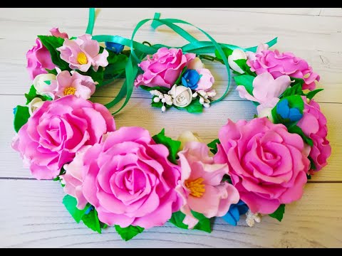 Видео: Красивый венок с цветами из ФОАМИРАНА 🌸🌸🌸🌿🌿