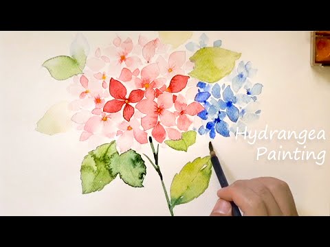 Видео: Картина Гортензия / Чисто розово-голубая акварель