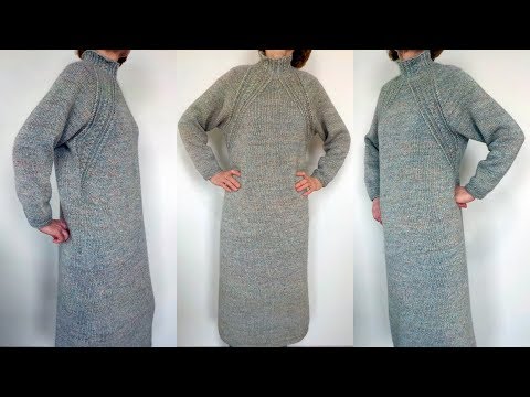 Видео: Вязаное платье регланом сверху