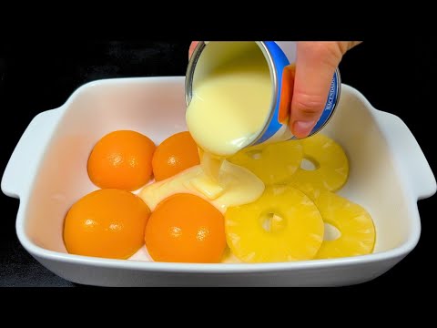 Видео: Взбейте сгущенку с персиками и ананасом! Лучший сливочный десерт за 5 минут!