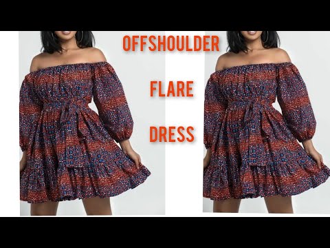 Видео: Как сшить платье с открытыми плечами на резинке / платье-клеш с открытыми плечами //Платье с афри...