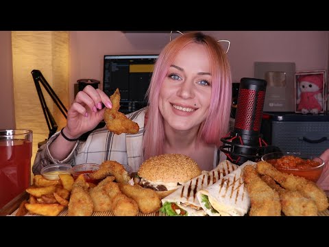 Видео: MUKBANG | Роллы, ножки, крылышки, бургер | Rolls, legs, wings, burger не ASMR