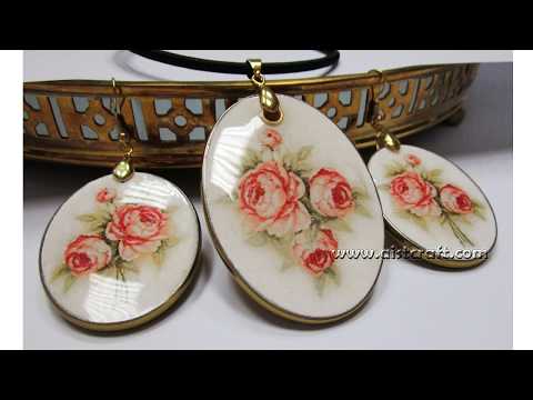 Видео: Декупаж сережек и кулона с эпоксидной смолой. Мастер класс.