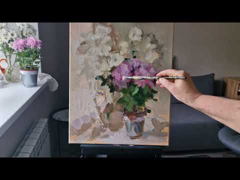 Видео: Хризантемы на окне. Живопись