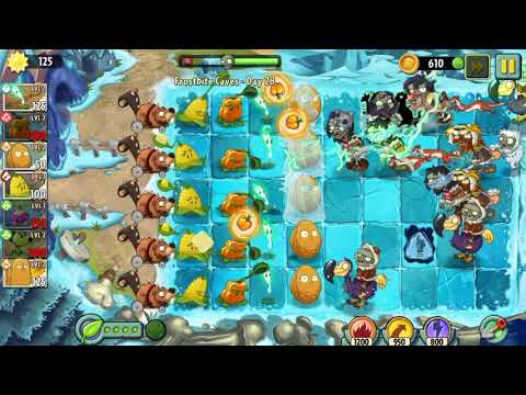 Видео: Plants vs Zombies 2 Frostbite Caves day 28 / Растения против Зомби 2 Обмороженные Пещеры день 28