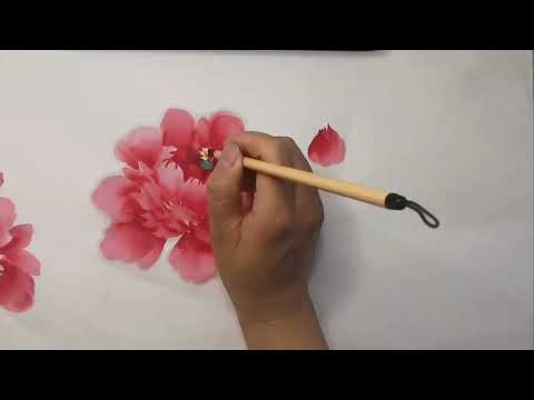 Видео: Научитесь рисовать простой пион китайской акварелью