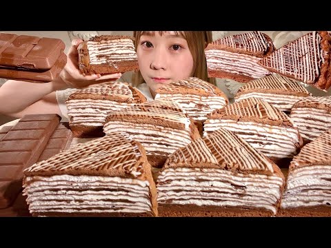 Видео: ASMR Хрустящий шоколадный блинный торт【русские субтитры】【Mukbang/ Eating Sounds】