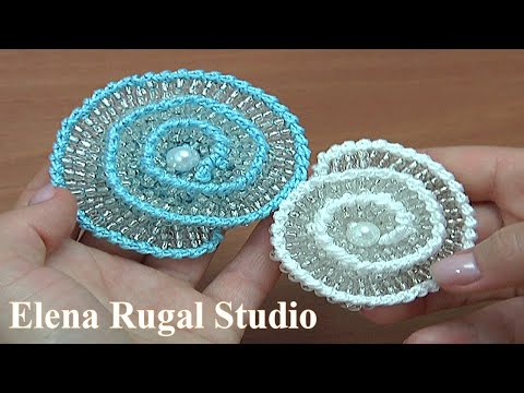 Видео: Вязание цветка на основе с бисером. Урок 191