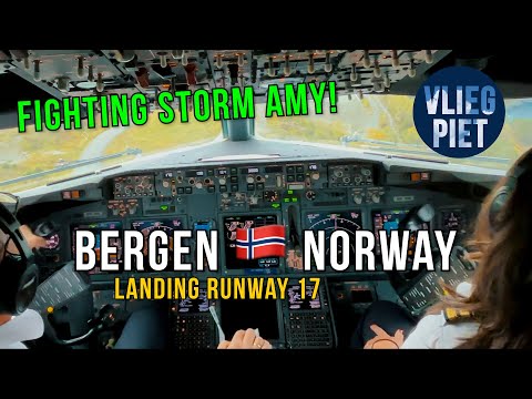 Видео: Посадка в Бергене после сильного шторма AMY | Заход пилотов Boeing 737 на посадку на ВПП 17