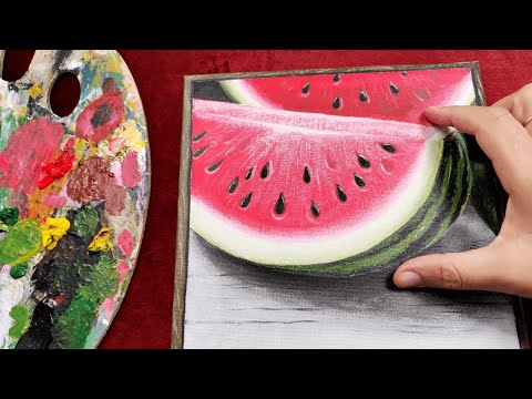 Видео: 🍉 Сочные дольки арбуза — реалистичный натюрморт акрилом (пошаговый урок)