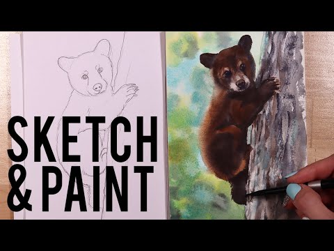 Видео: Простые идеи акварельной живописи: как нарисовать медвежонка