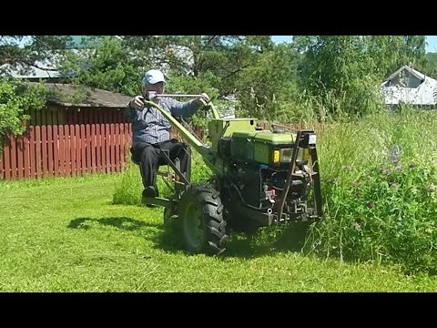 Видео: Косилка на тяжелом дизельном мотоблоке