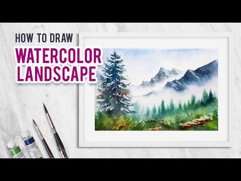 Видео: Горы. Пейзаж акварелью. Watercolor mountains landscape.