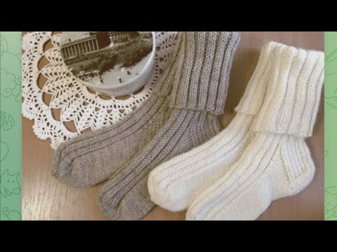 Видео: Носки спицами с отворотом размер  38-39