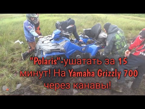 Видео: "Polaris"- ушатать за 15 минут! На Yamaha Grizzly 700 через канавы!