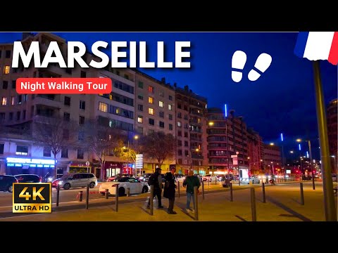 Видео: Ночная пешеходная экскурсия по Марселю 4k 🇫🇷🚶🏼Прогулка по 4-му округу Марселя, Франция🌃